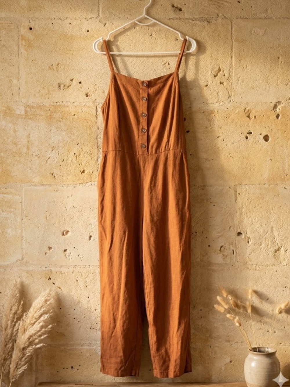 Old Navy Rust-Orange Button-Front Linen-Blend Jumpsuit